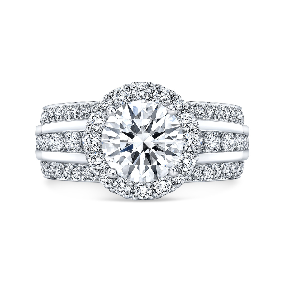 Round Brilliant Cut Diamond Halo Engagement Ring, 8 Claws Set in an  Illusion Halo on a